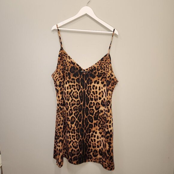 Nasty Gal Satin Slip Dress Cheetah Animal Print Fierce Sultry Glam - Size 22 - Picture 1 of 8